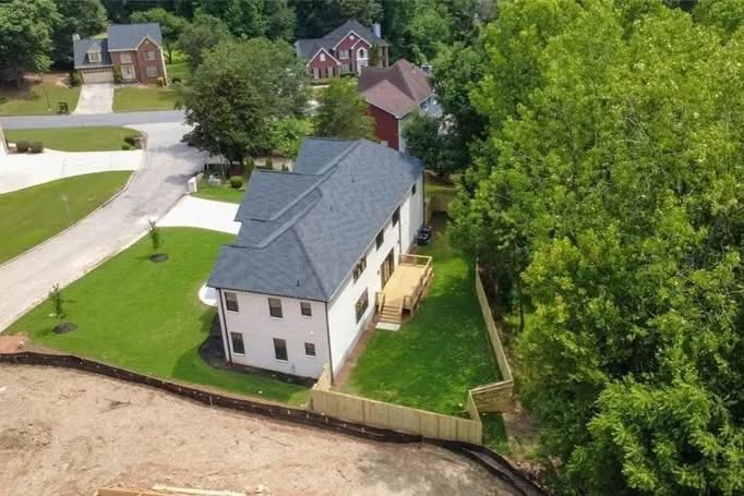 Aerial view of the completed property