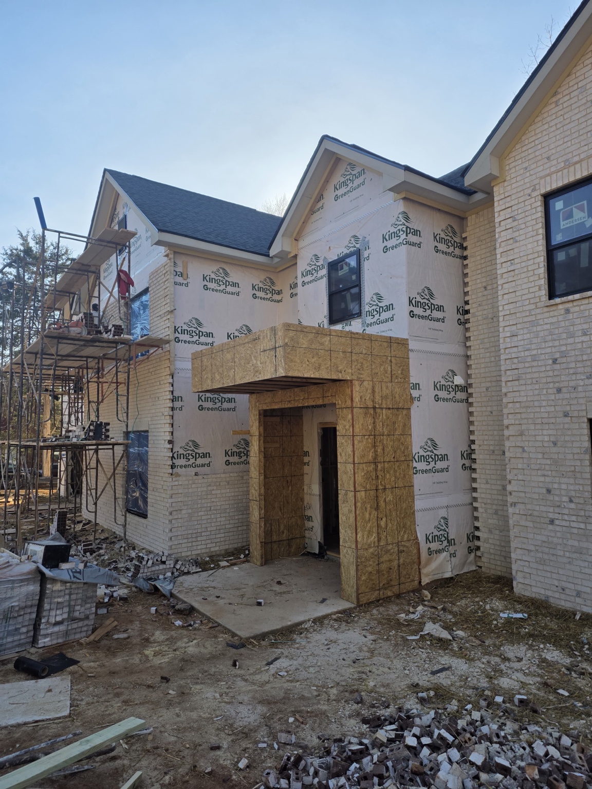 Brick exterior installation in progress