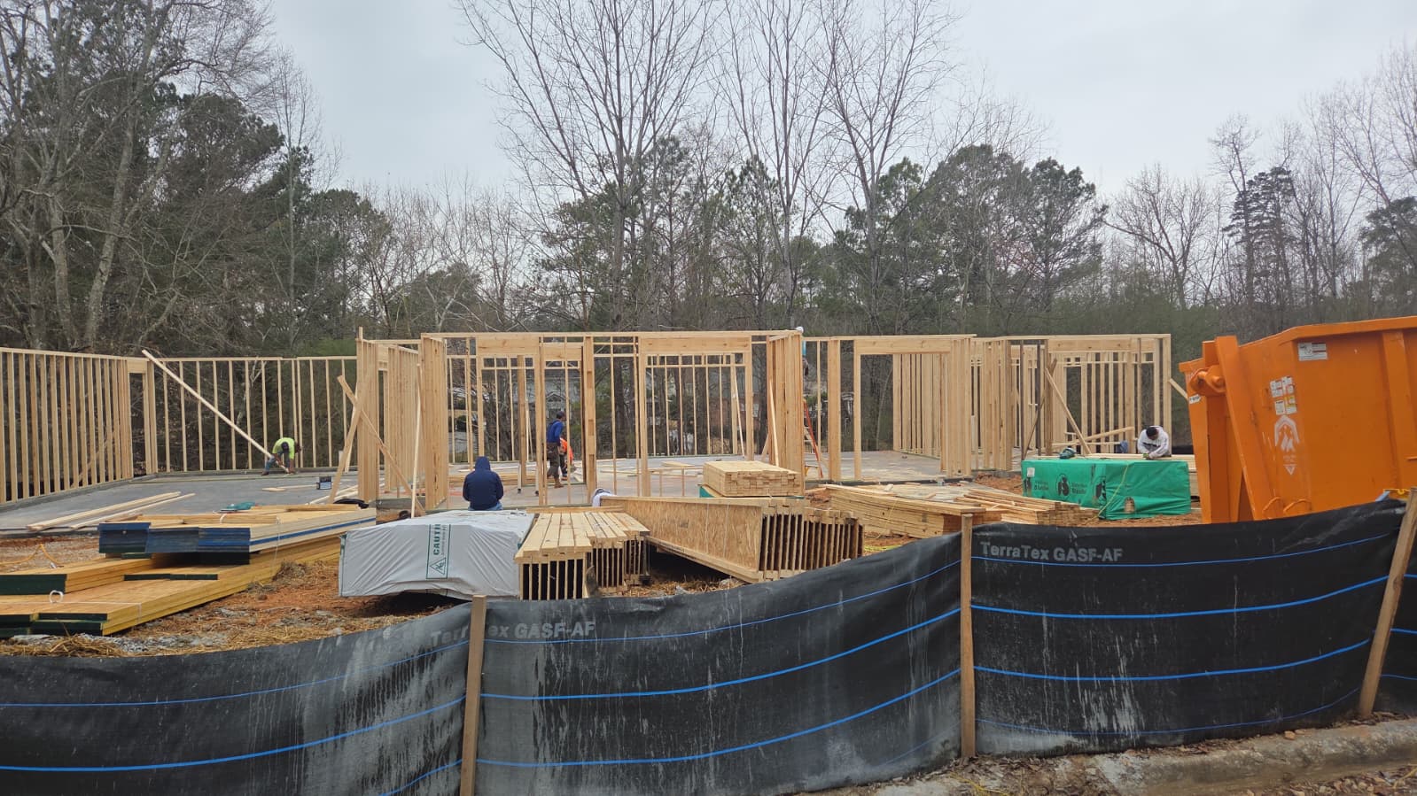 Foundation and early wall framing stage
