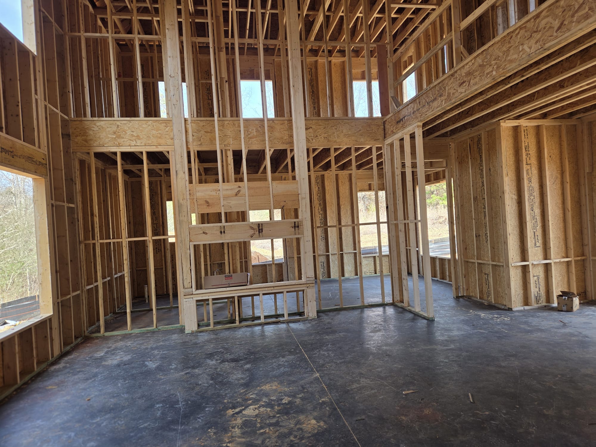Interior framing in the two-story home