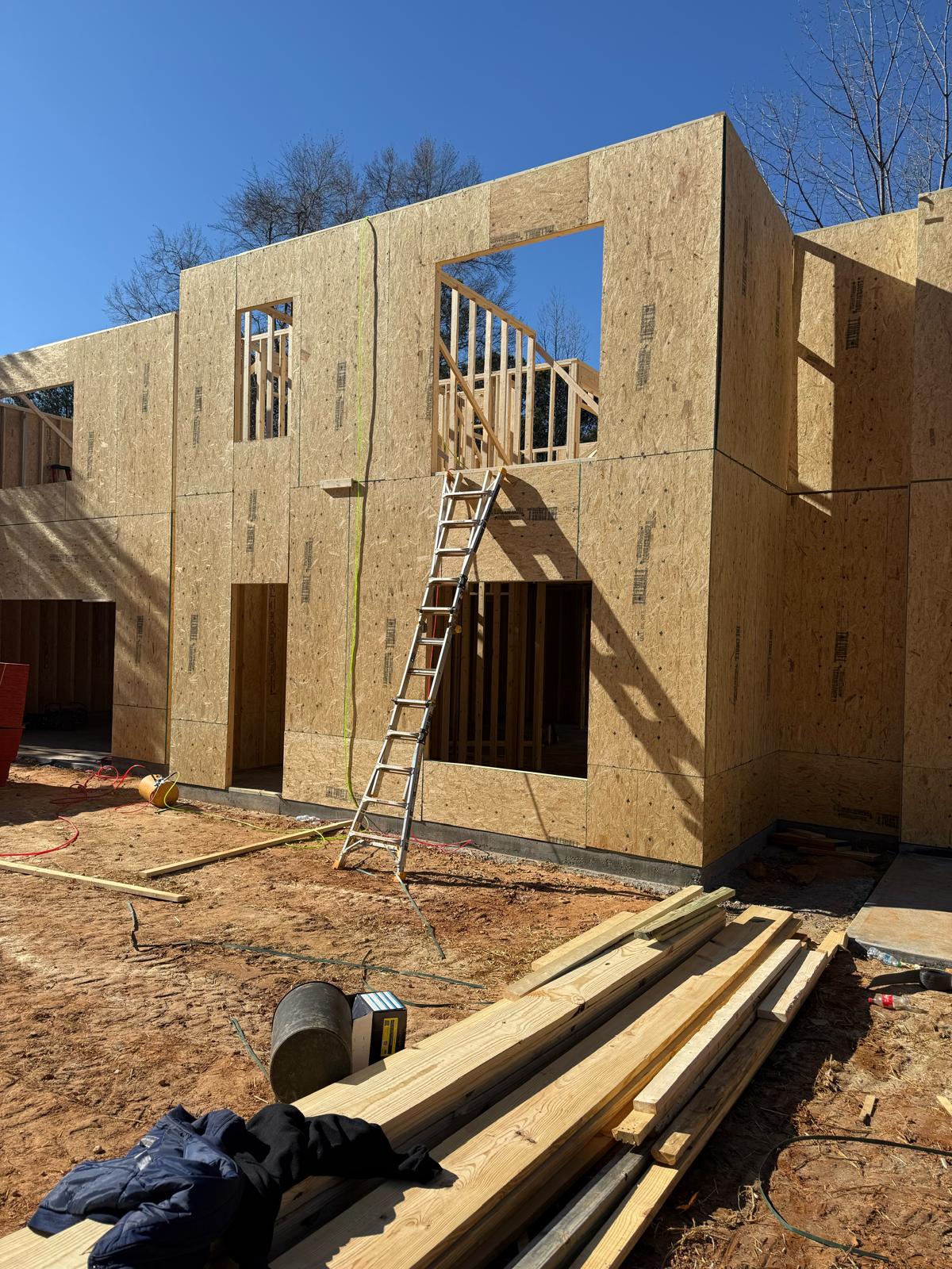 Wood wall panels under construction